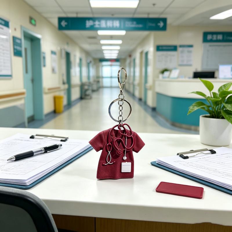 Medical Scrub Keychain 2D Flat Cartoon Stethoscope Decor Cute Backpack Pendant for Nursing Students