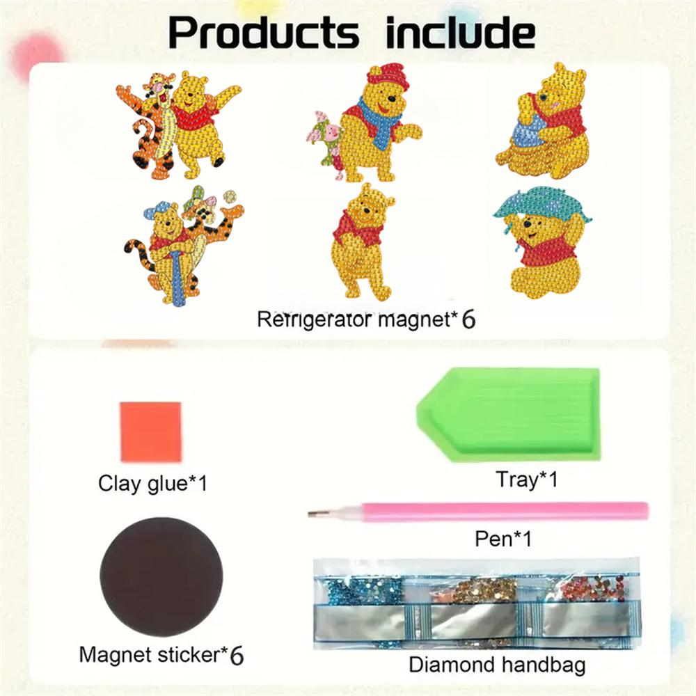 6Pcs Little Bear Series Diamond Art Fridge Magnet Diamond Painting Refrigerator Magnet Diamond Painting Fridge Magnet for Adults Beginners