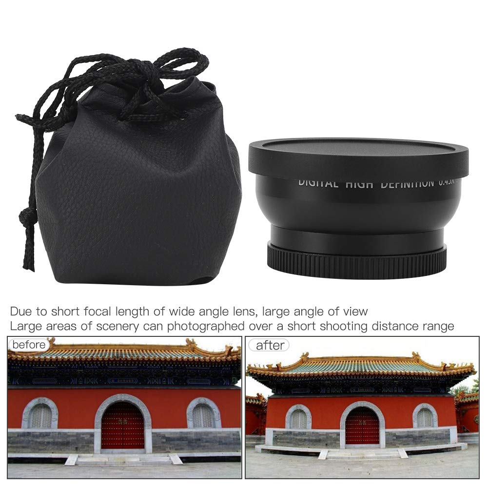 VEGBY1 49mm Macro Aluminum Alloy Optical Durable and Photography Replacement Lens for All 49mm Diameter Camera Lenses 0.45X Wide-Angle Lens, + Glass,