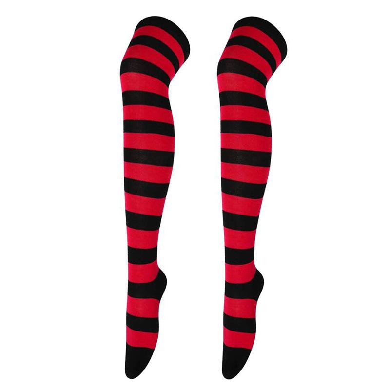 Sexiga Långa Över Knäet Lårhöga Strumpor Japanska Svart Vita Randiga Kvinnor Damer Flickor Kawaii Lolita Anime Bomull Varma Strumpor