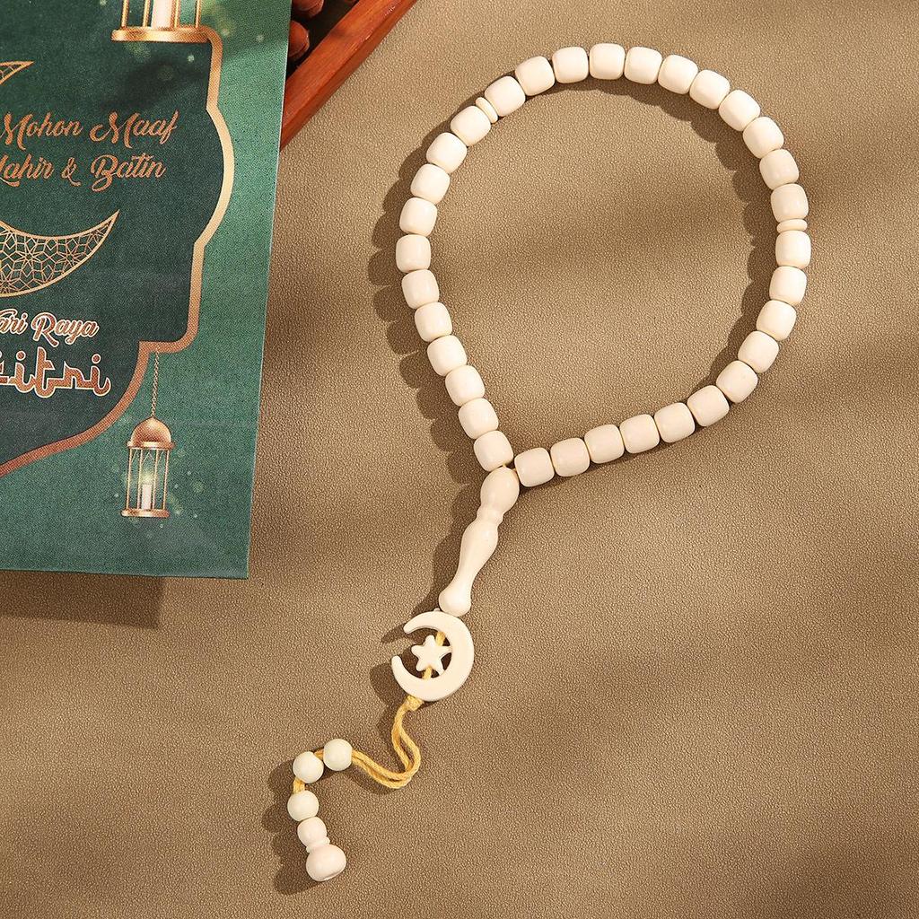 Misbaha 33-Perlen Gebetsarmband - Nahöstliche buddhistische & muslimische Gebetskette mit Stern- und Monddesign