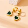 Gold Plated Green Heart Drop Earrings with Crystal Halo