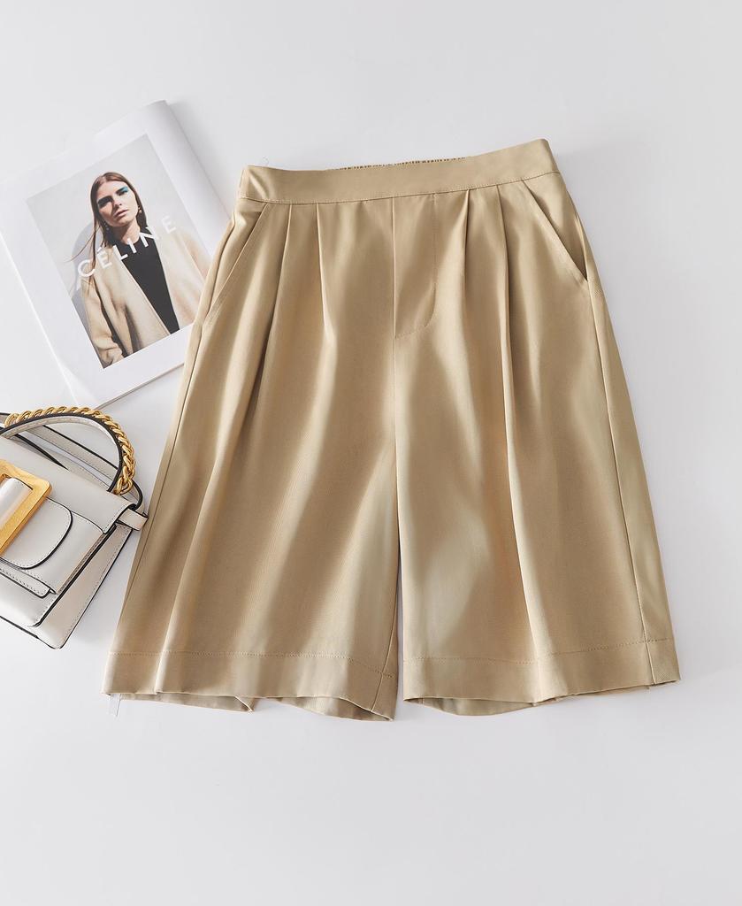 Premium Mulberry Silk High-Waisted Bermuda Shorts for Women