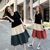 Women's Maternity Summer Color Block T-Shirt Dress Short Sleeve Loose Oversized Casual Over The Knee Midi Pregnancy Dress