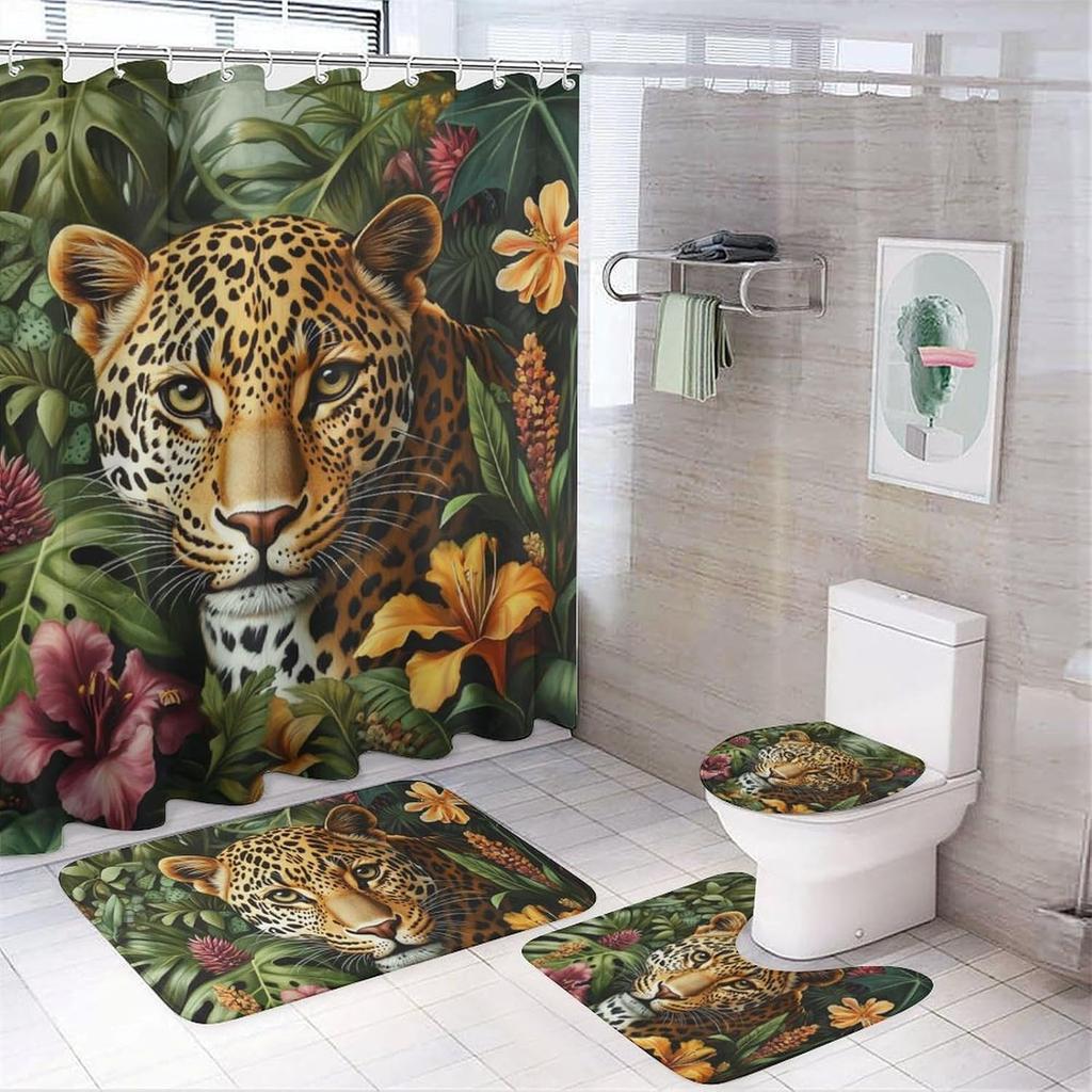 Modern Highland Cow Shower Curtains With Rugs Toilet Lid Cover And Bath Mat For Bathroom,Home Tub Curtains Sets With Rugs Farmho