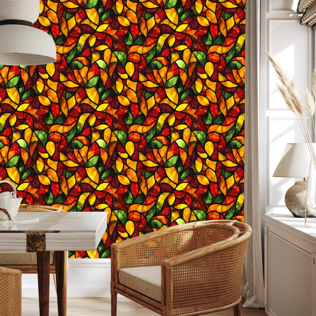 Burgundy and gold stained glass wallpaper for living room and bedroom 50x1000