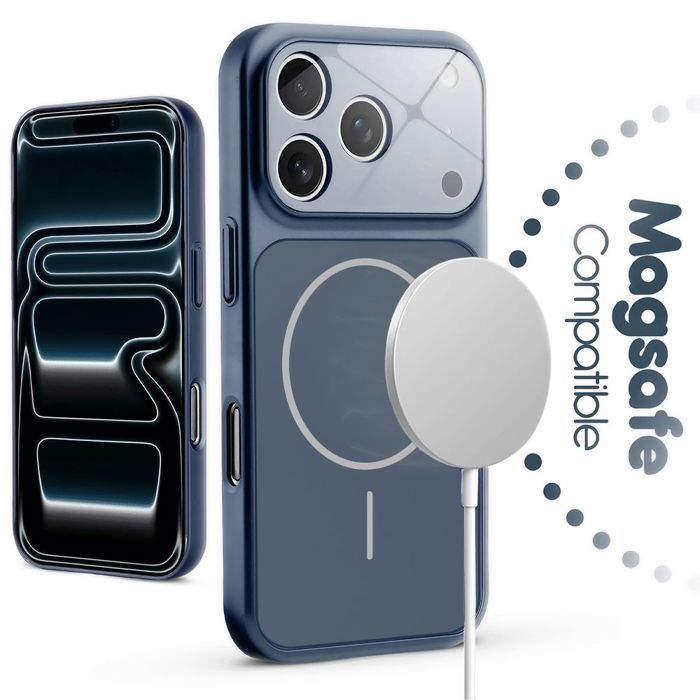 Coque pour iPhone 18 Pro, avec Protection Caméra et Cercle Magnétique - Bleu Marine