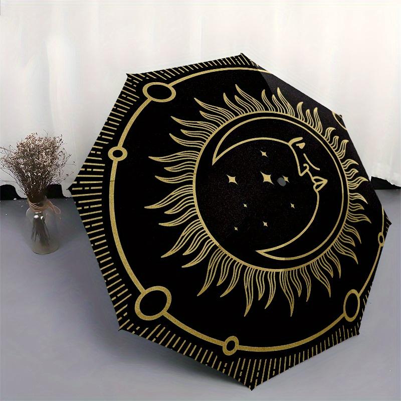Golden Sun & Moon Circular Umbrella, Portable 3-Fold Umbrella for Men & Women,Christmas Gift ES179