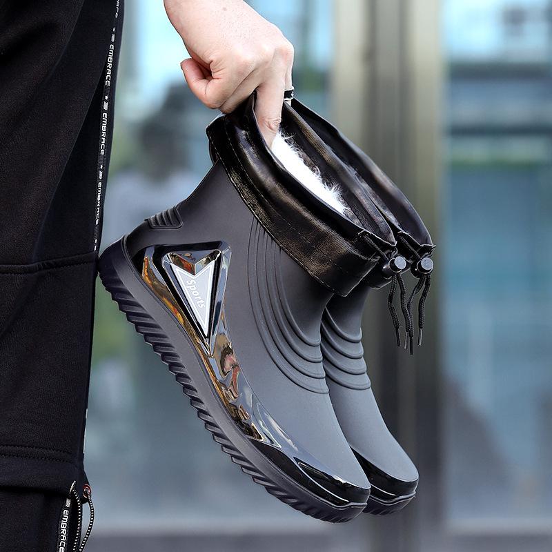 Men's Rain Shoes Short Rain Boots Men's Outdoor Fishing Wading Boots Non-slip and Wear-resistant Water Shoes Low Tube Versatile Fashion Rubber Shoes