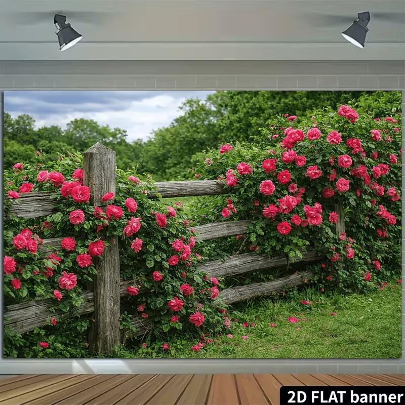 2D Bauernhaus Rosenzaun Kulisse Kletternde Rosa Rosen Fotografie Banner