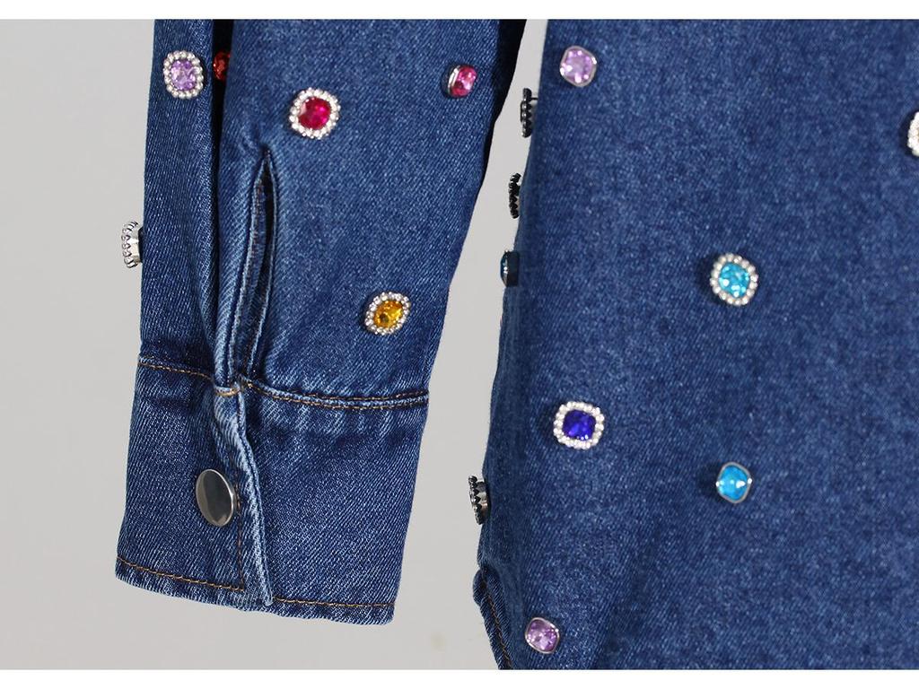 Women's Denim Ensemble: 2025 Beaded Jacket & Trousers Set - Versatile, Loose-Fit Long-Sleeve Cardigan.