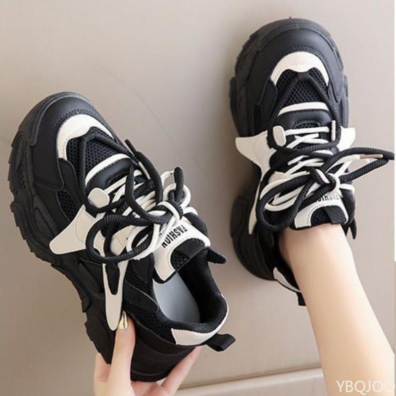 Fashion Women's dual mesh breathable Shoes New mid heel non slip soft sole shoe Thick soled casual Sneakers Fashion comfort female shoes