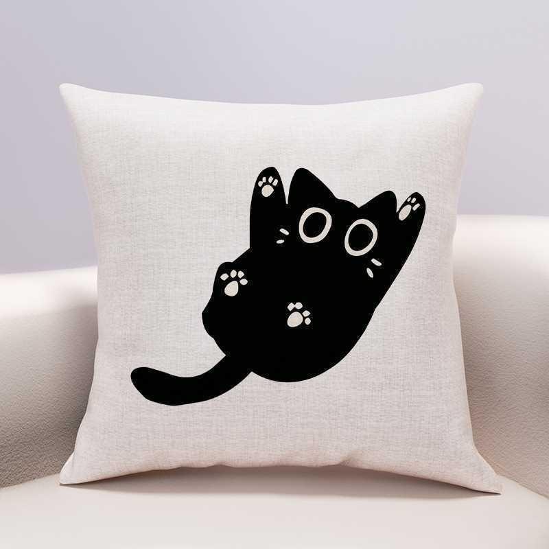 Minimalist Black Cat Silhouette Throw Pillow Cover - Artistic Animal Home Decor
