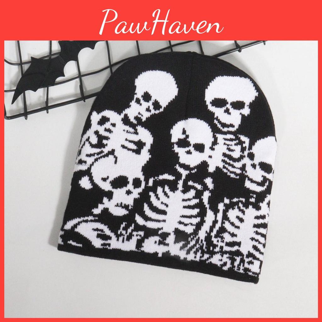 Skull Pattern Streetwear Knitted Hat With Acrylic Material For Fall And Winter Fashion Trend