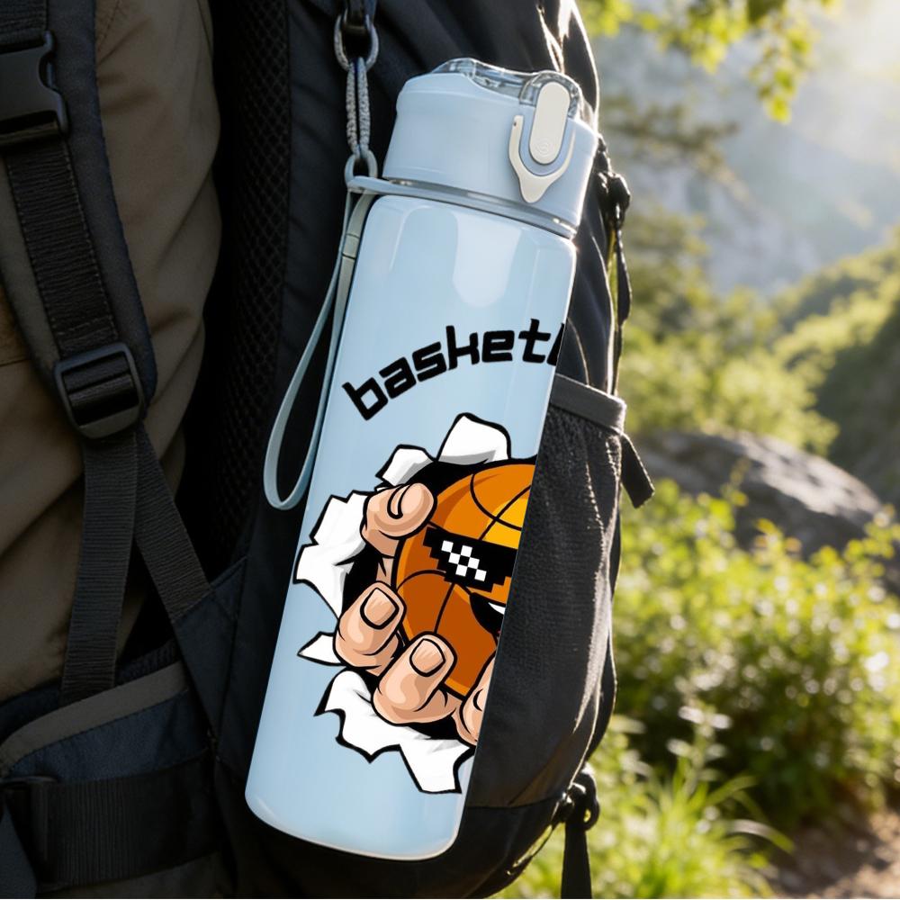 1PC Basketball Club Orange Ball 750ml Color Plastic Sports Water Bottle Leakproof Flip Straw Lid Suitable for Sports Office Home Use
