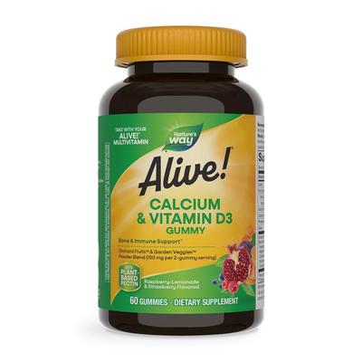 Alive! Calcium & Vitamin D3 Gummy Raspberry-Lemonade & Strawberry Flavored, 60 Gummies