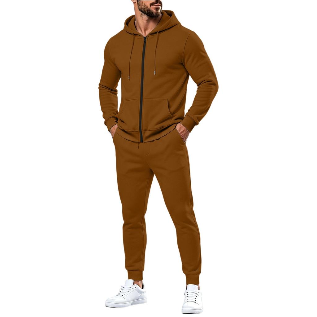 Herren Zip-Up Hoodie und Jogginghosen Set mit mehreren Taschen für Sportbekleidung
