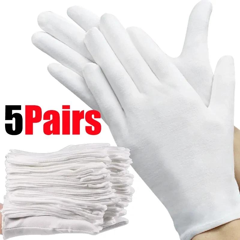 5 Paar weiße Baumwoll-Arbeitshandschuhe für trockene Hände, Handhabung von Folien, SPA-Handschuhe, zeremonielle hochelastische Handschuhe, Haushaltsreinigungswerkzeuge