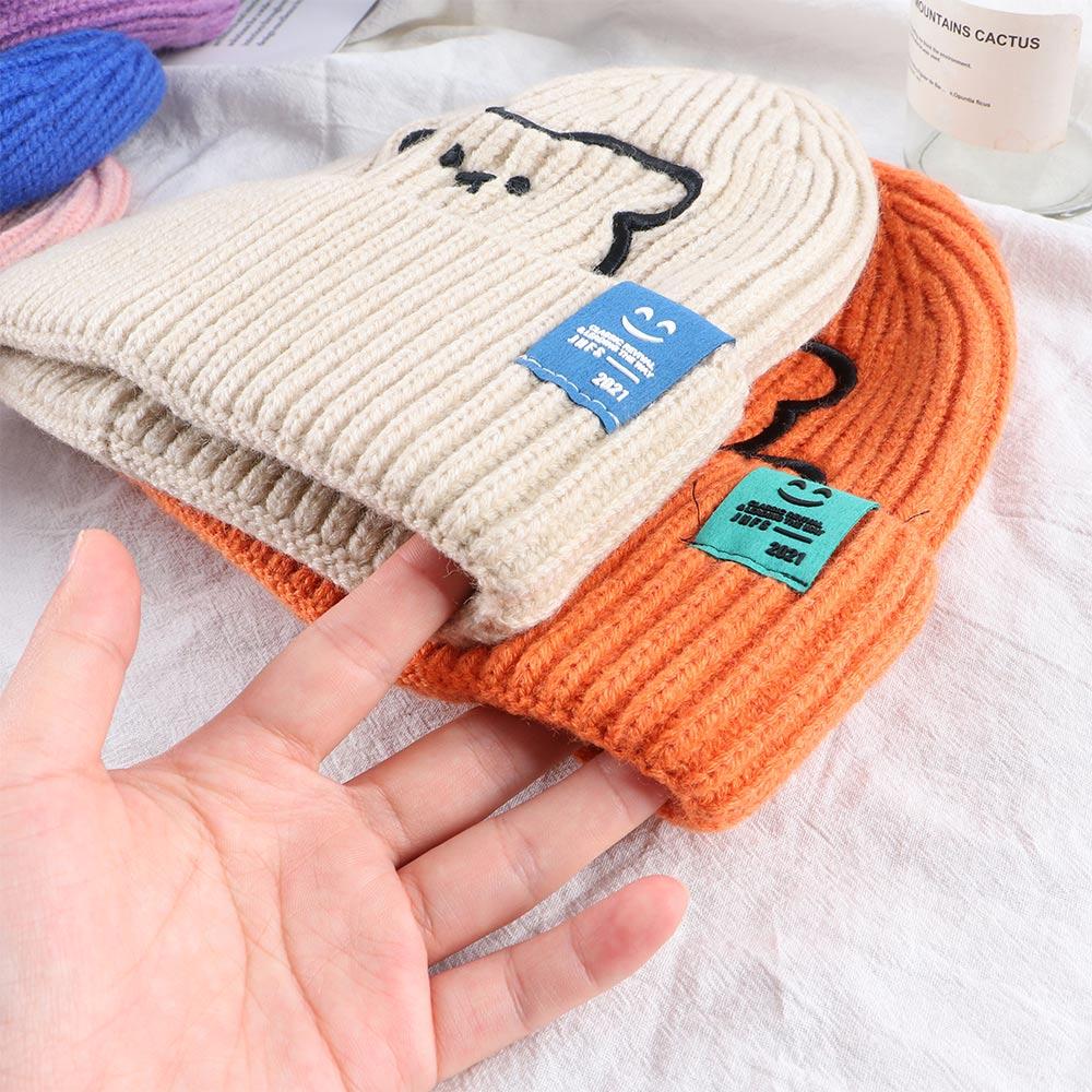 Warm Stripe Winter Embroidered Bear All-match Wool Hat Knitted Hat Korean Style Caps Women Beanies
