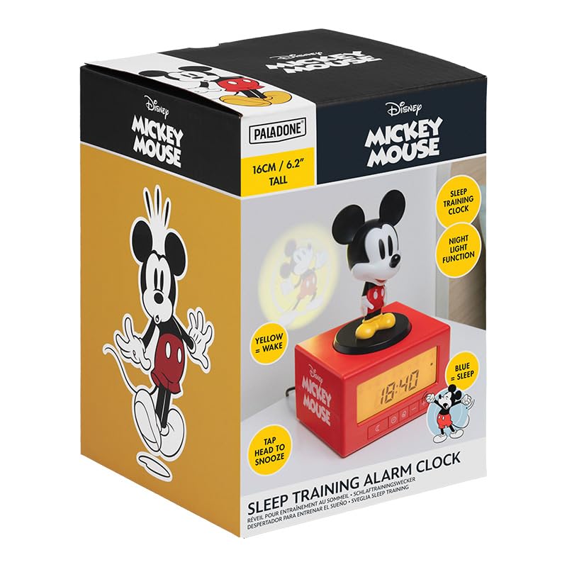 Paladone Disney Mickey Mouse Sleep Training Alarm Clock Officially Licensed Gift Kids Projection Bedroom Night Light -