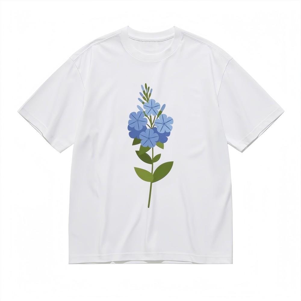 Men's Comfortable Breathable Classic T-Shirt Minimalist Blue Flower Cotton Tee