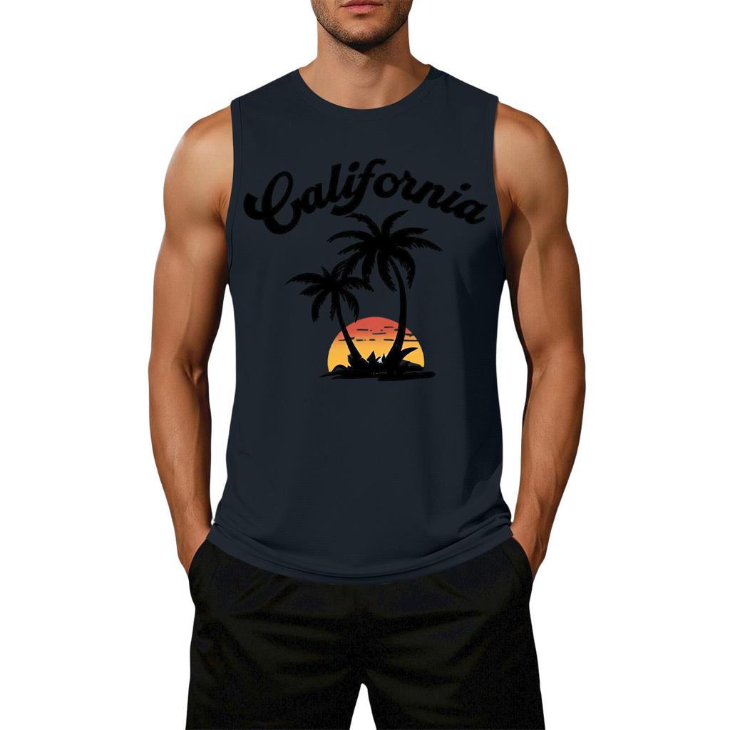 Men Sleeveless Tank Top Casual Loose Fit Flag Graphic Print Muscle Shirt Summer Beachwear Workout Gym Apparel