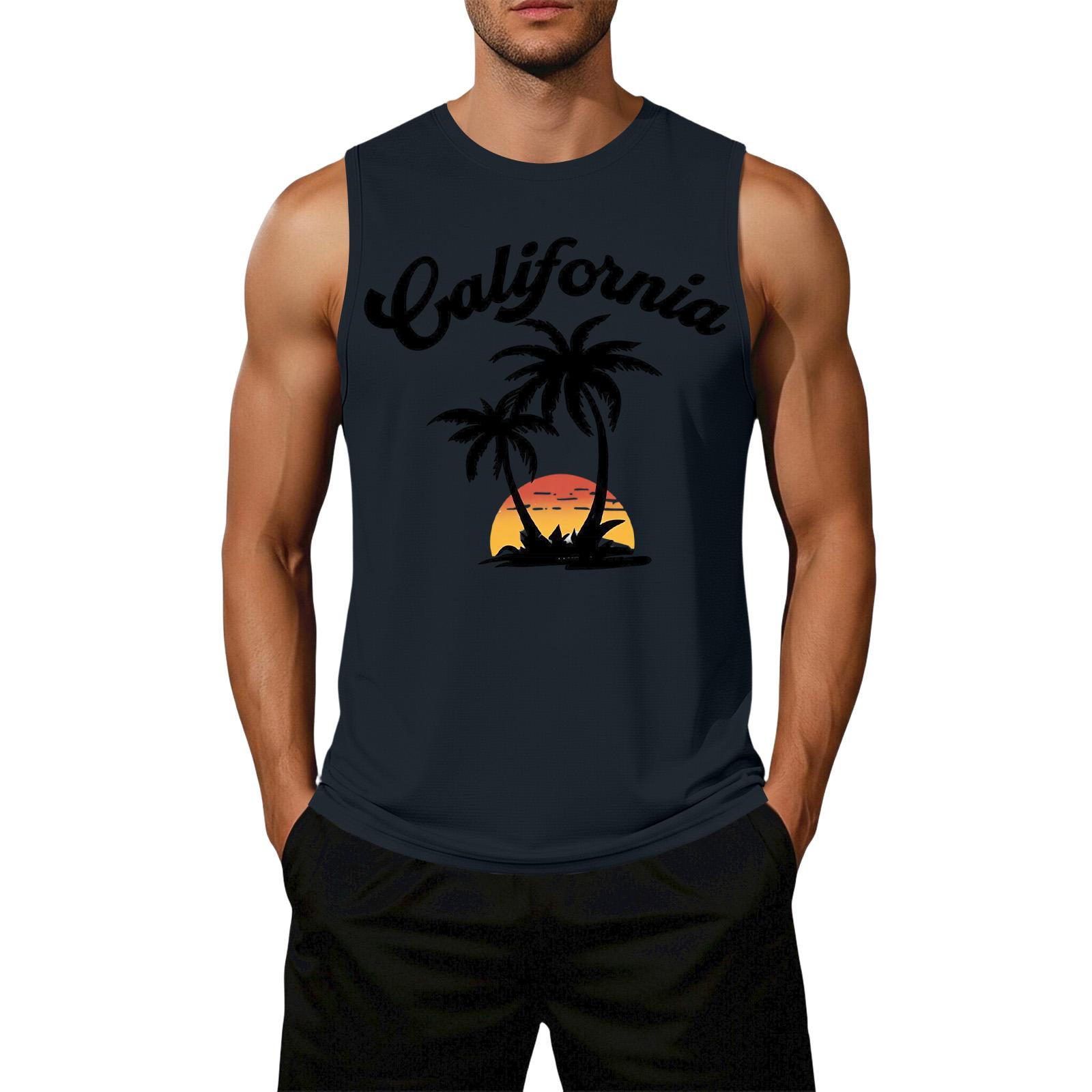 

Men Sleeveless Tank Top Casual Loose Fit Flag Graphic Print Muscle Shirt Summer Beachwear Workout Gym Apparel L тёмно-синий