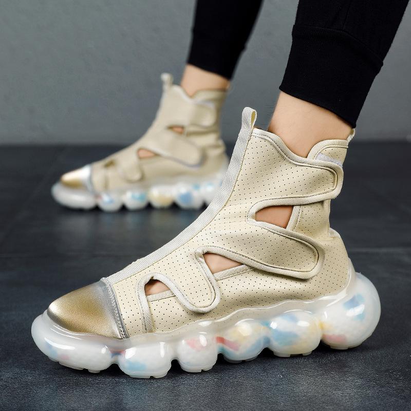 

Air cushion popcorn sole men s sandals 2025 new summer hollow leather shoes casual platform sports Roman sandals 39