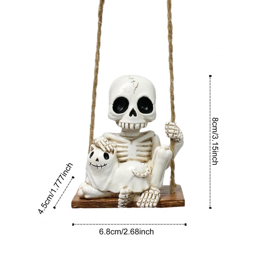 Harz Halloween Ornament Skelett Schaukel Dekoration Halloween Schaukel Skelett Schädel Auto Rückspiegel Ornamente Hängend für Zuhause