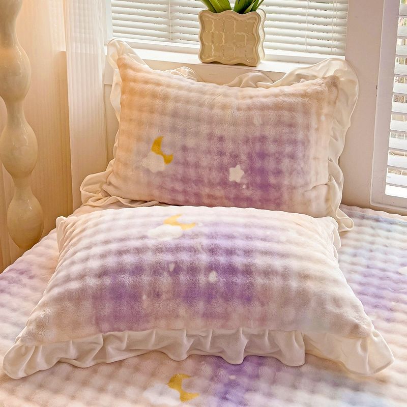 Bubble Milk Velvet Pillowcase Pair Set Lace Pillow Cover Thickened Warm Pillow Core Cover Pillow Skin with Velvet