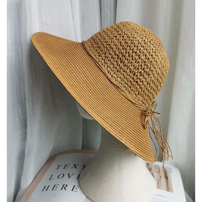 

Женский летний козырек из соломенной шляпы с широкими полями, куполообразная шляпа от солнца с плоскими полями, дорожная шляпа, соломенная шляпа темно-коричневого