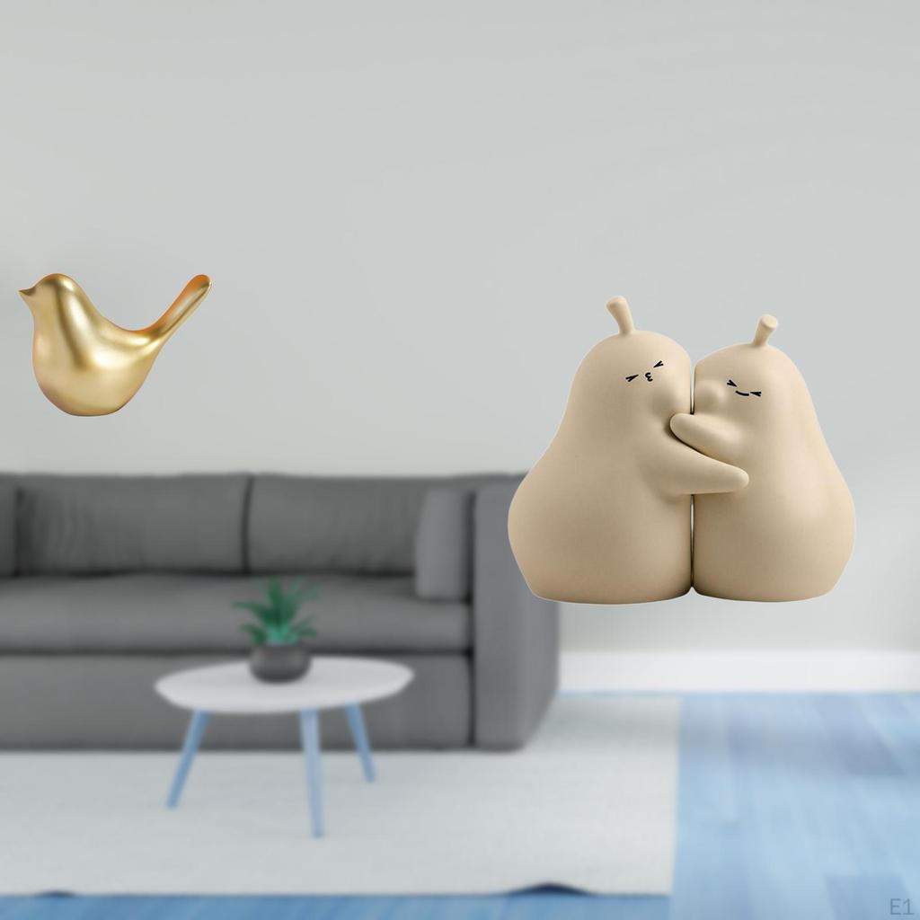 Golden Birds Figurine Animal Statue Modern Home Decor Ornament Bird Sculpture Hugging Pear Book