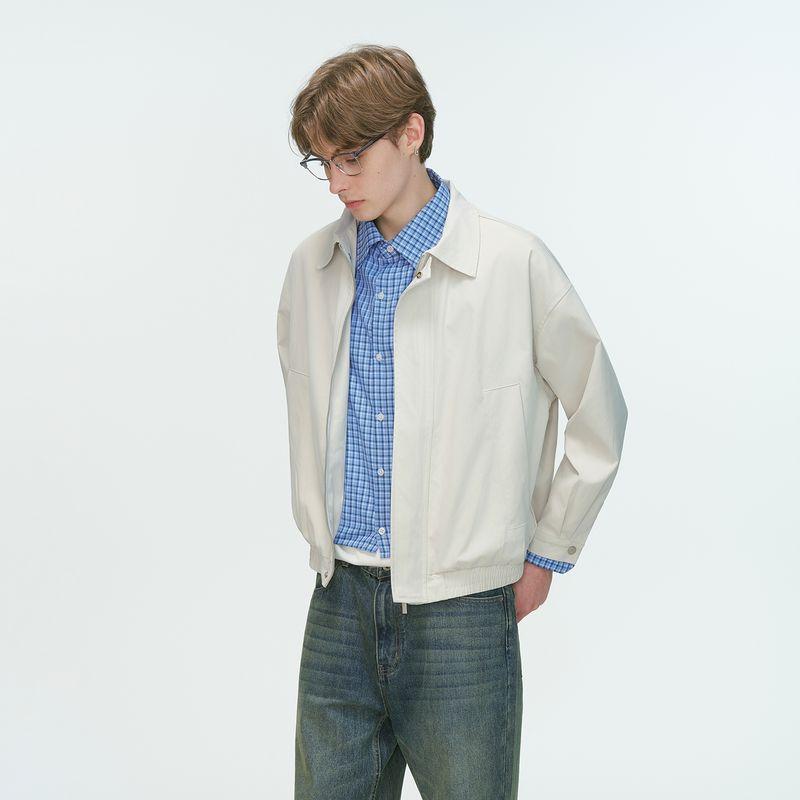 

Dream Made American Style Fake Two-Piece Cleanfit Short Flight Jacket for Men, Spring and Autumn Plaid Men s Jacket Beige 2XL