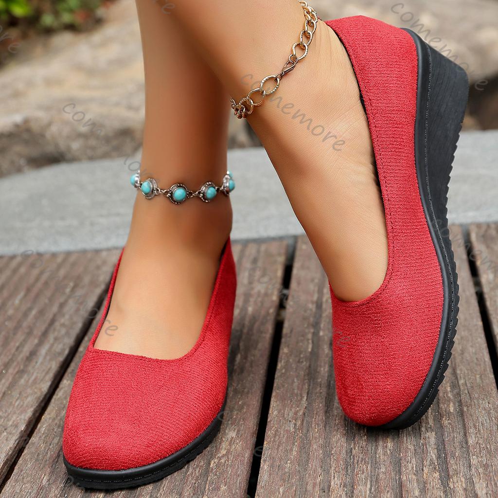 Fashion Comemore Spring Autumn Solid Colour Shallow Mouth Single Shoes for Women Casual Suede Soft Bottom Wedges Heel Women's Shoes