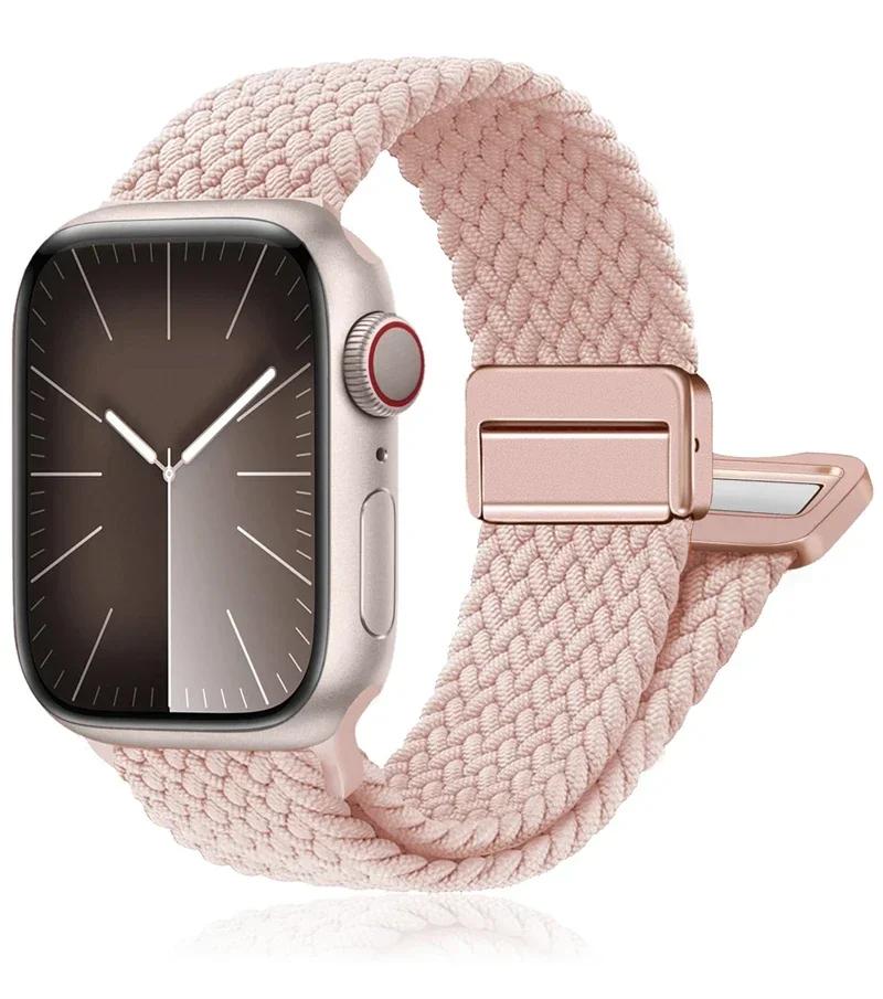 Braided Band for Apple Watch Strap 44mm 40mm 45mm 46mm 49mm 41 42 38 Magnetic Nylon Bracelet iWatch Series Se 7 6 8 9 10 Ultra 2