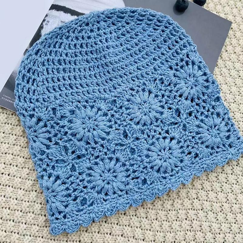 Women'S Solid Color Crochet Hollow Knitted Hat Summer  Vintage Beanie