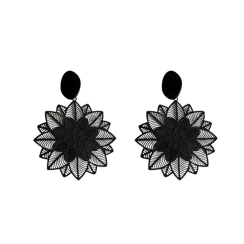 Pinkdudu Vintage Elegant Black Flower Drop Earrings For Women Luxury Ethnic Earring Exaggerated Temperament Gothic Jewelry PD1983
