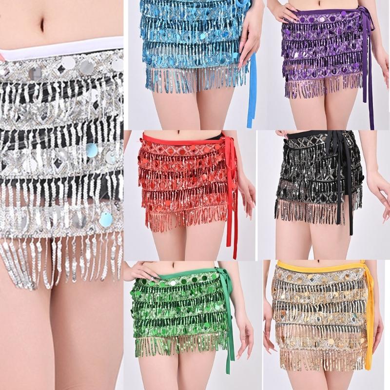 Belly Dance Hip Scarf With Detachable Fringe Skirt Adjustable Waist Chain For Performances And Practice