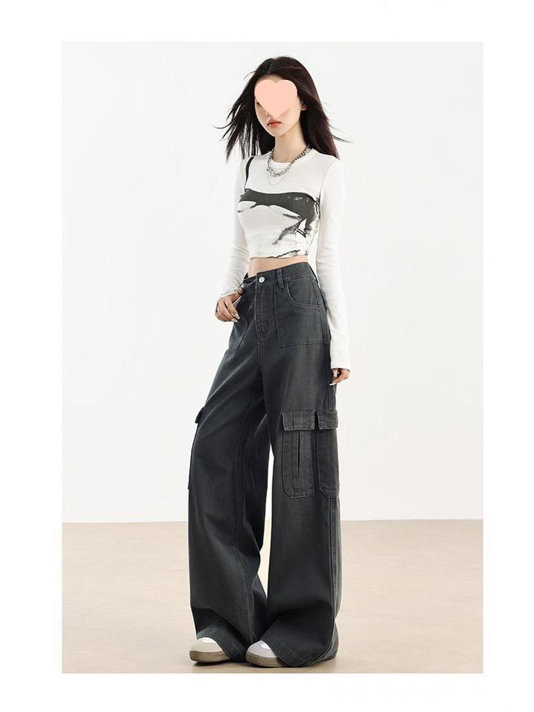 Women's Brown Velvet Wide-Leg Cargo Pants with Multi-Pockets - Spring 2025 Hiking & Casual Wear