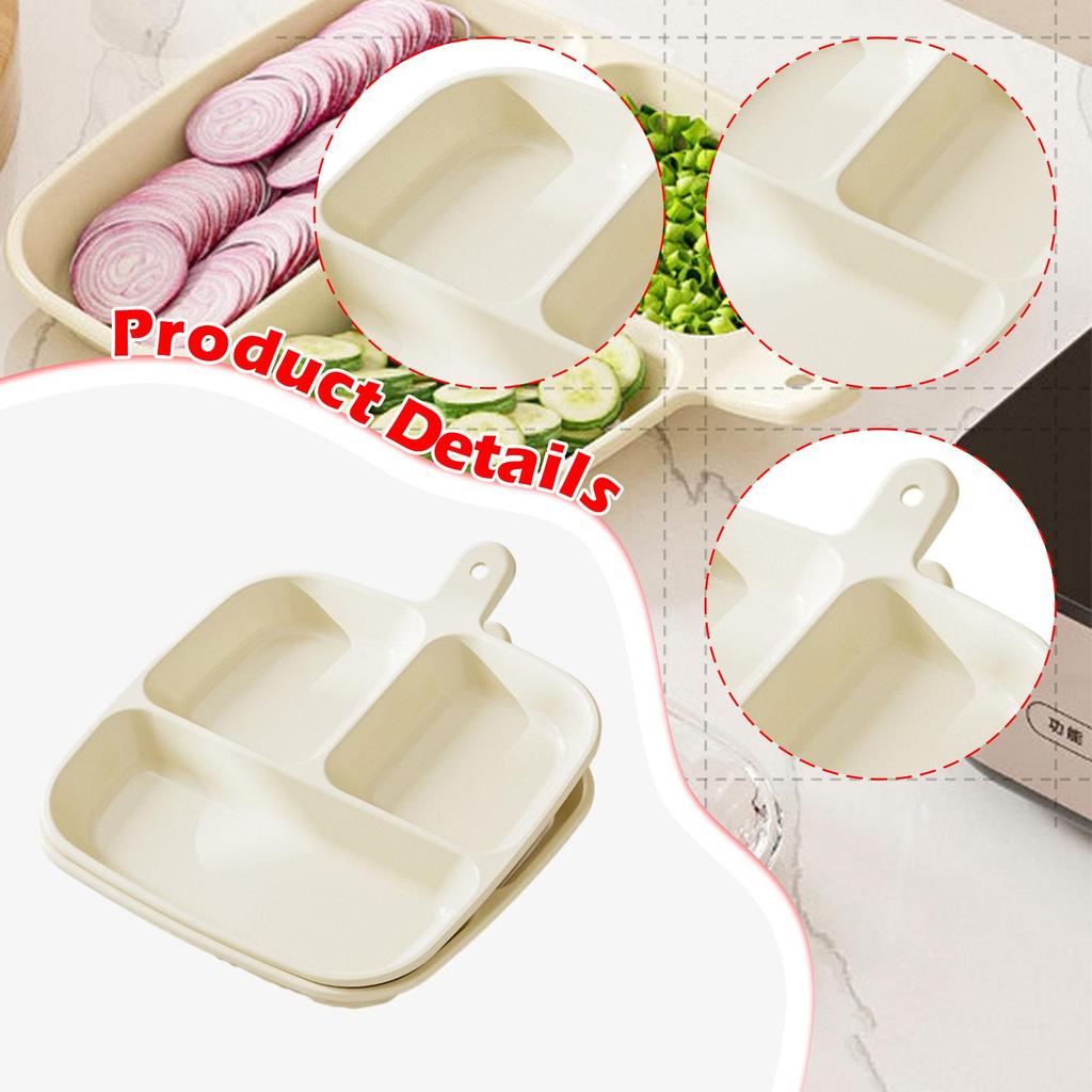 2Pcs Divided Dinner Plates with 3 Compartments with Handle Partitioned Plates for Kitchen Meal Prep Vegetable Fruit Snack