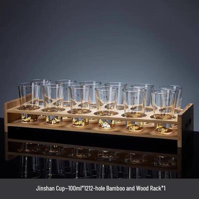 Shijin Gold-Painted Baijiu Glass Set (12-Piece) with Bamboo Rack