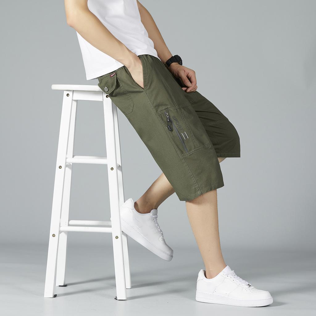 Men's Shorts Knee Pants Zipper Pocket Summer Shorts Jogger Elastic Waist Sports Wear