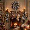 Christmas Teardrop Swag Artificial Flocked Pine Hanging Garland With Red Berries For Xmas Front Door Wall Holiday Decor