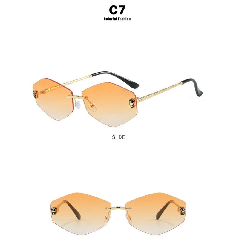 Women's sunglasses, men's and women's fashion snakehead rhombus sunglasses, frameless trimmed metal sunglasses