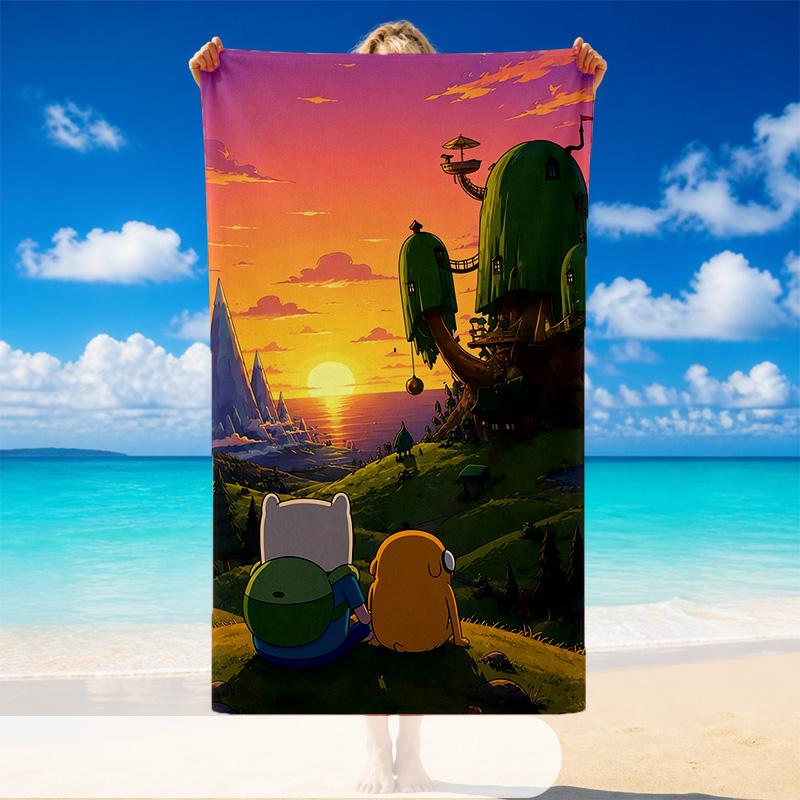Quick Dry Beach Towel Adventure Time Cartoon Pattern, Lightweight Absorbent Towel for Pool Beach Vacation Use