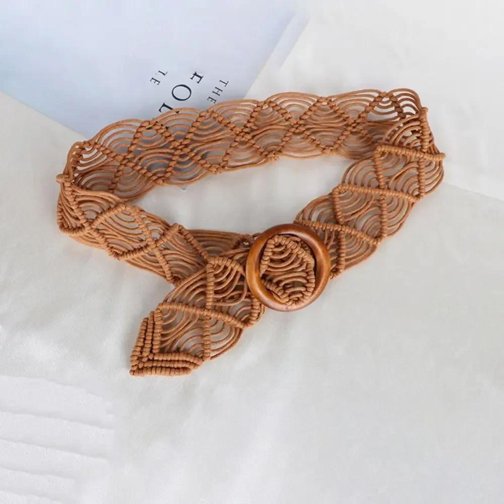 Rope Hand-woven DIY Beach Dress Waistbands Accessories Ethnic Style Belts Braided Belt Women Waist Chain Round Wooden Button