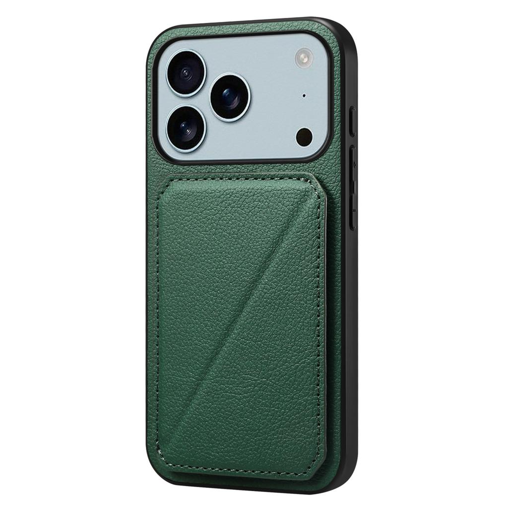 For iPhone 17 Pro Max Case Card Holder Kickstand Calf Textured Leather+PC+TPU Phone Cover