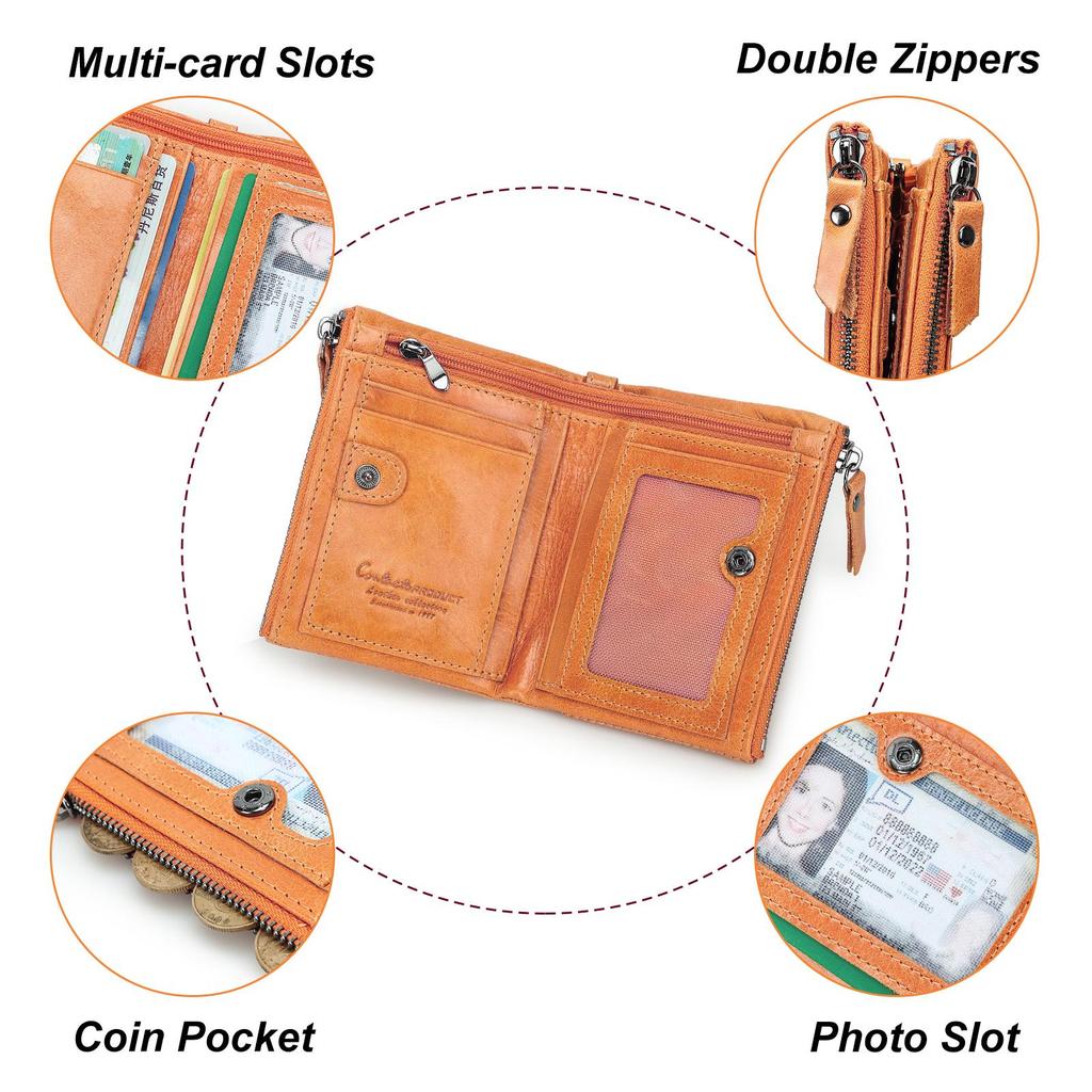 CONTACT'S Echtes Leder Vintage Geldbörse Herren Kurzes Münzfach RFID Kartenhalter Unisex Kleine Geldbörsen Hohe Qualität Designer Geschenk für Freund oder Familie