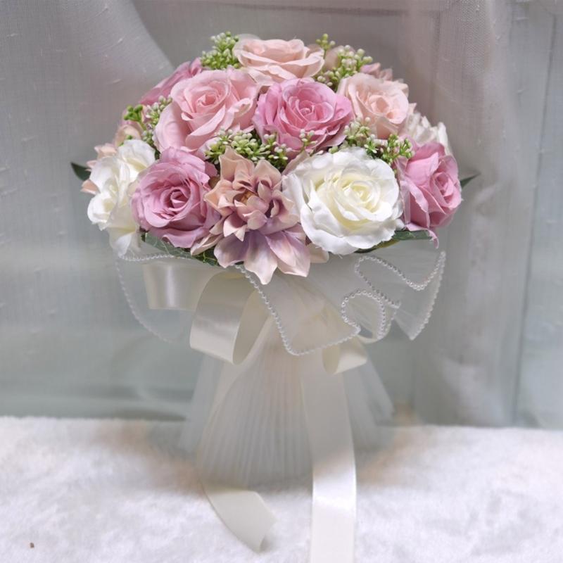 Realistic Multicolor Rose Bouquet Romantics Bridesmaids Flower Arrangement for Wedding Ceremony