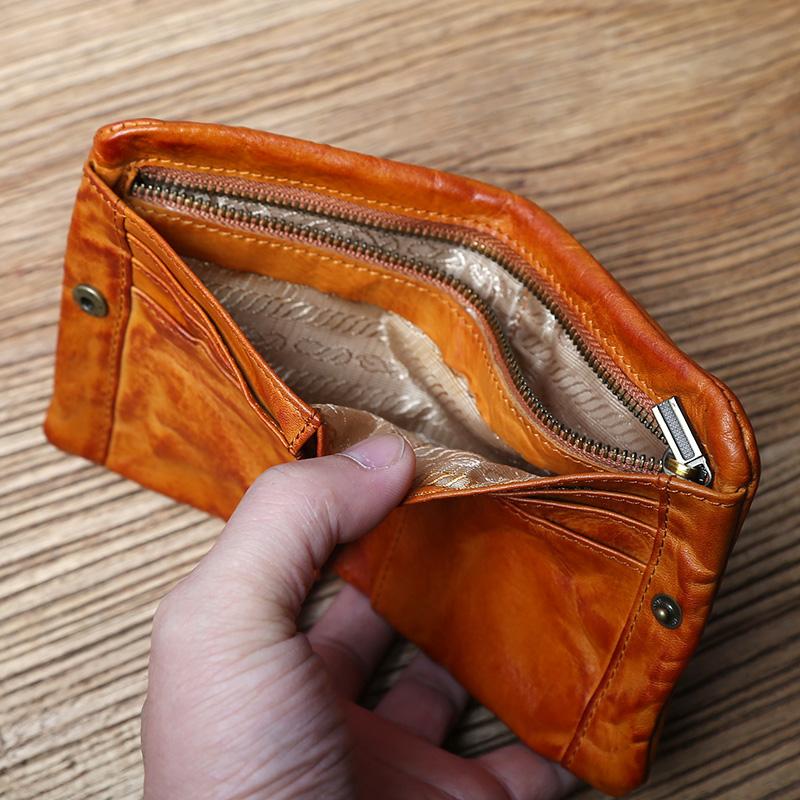 NZPJ Retro Leder Geldbörse für Herren Damen Kurze Geldbörse Erste Schicht Rindsleder Vertikale Geldbörse Pflanzlich gegerbtes Leder Bankkartenhalter